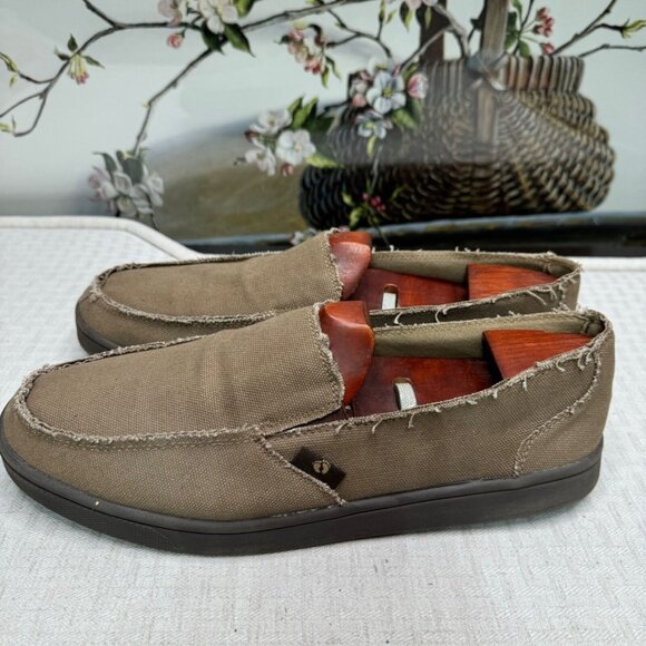 Hang Ten Mens Canvas Slip-On Loafers Size 13 Brown Frayed Casual Shoes - Picture 1 of 8